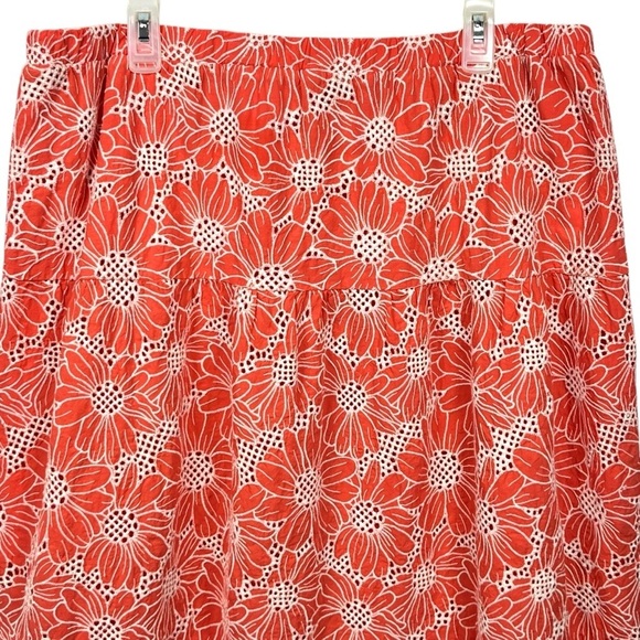 Jaclyn Smith Tiered Eyelet Embroidered Midi Coral & White Size Skirt X-Large - Picture 4 of 13